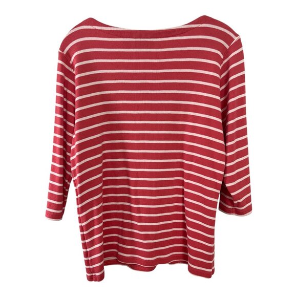 L.L. Bean Women’s Size L Long-Sleeve Boatneck Tee – Deep Coral Stripe - Picture 5 of 6